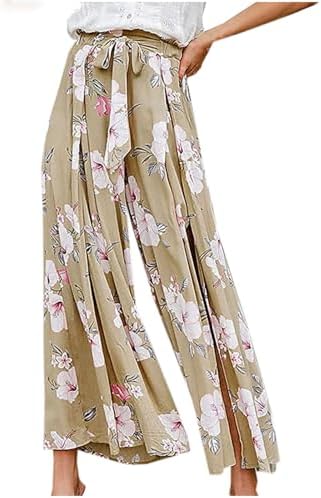 PASUDA Linnen damesbroek, zomer, cropped vrijetijdsbroek, wijde pijpen, licht, elegant, katoen, comfortabel, Palazzo casual broek, elastische taille, zomerbroek, stoffen broek met zakken, Kaki, L