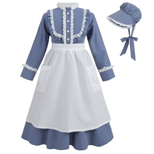 Disfraz Colonial para Niñas Manga Larga Azul