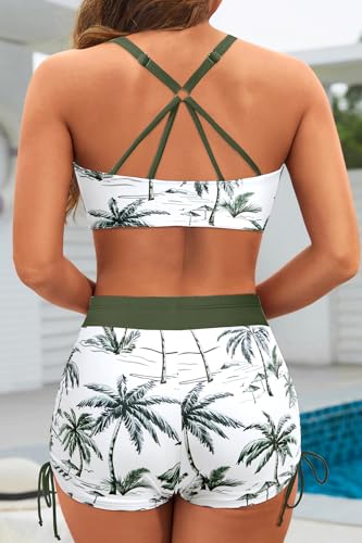 Image of Yonique 3 Piece Tankini Swimsuits for Women Swim Tank Top Bathing Suits with Boy Shorts and Bra Athletic Swimwear