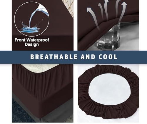 Image of Cotton Feel Terry 72x75 inch Ultra Soft Waterproof Mattress Protector King Size | Breathable Hypoallergenic Mattresses Cover for King Size Bed (Coffee)
