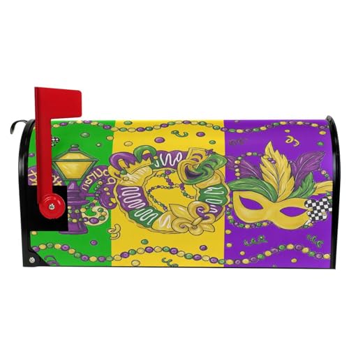 Image of Happy Mardi Gras Magnetic Mailbox Covers Fleur de Lis Masquerade Mask Mailbox Cover Standard Size Full Magnet Garden Yard Porch Mail Boxes Cover Holiday Decorations 21 inch L x 18 inch W