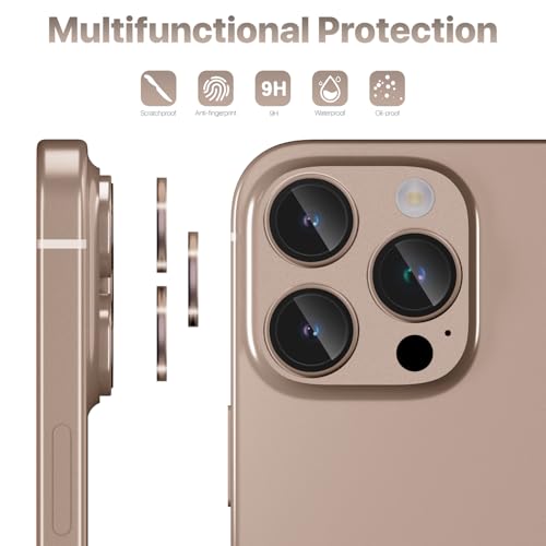 Image of GRIPP 3in1 Focal Camera Lens Protector for iPhone 16 Pro, iPhone 16 Pro Max / 17 Pro / 17 Pro Max / 15 Pro / 15 Pro Max, Aluminium Alloy Ring, Ultra-Clear HD Glass, Easy Install - Gold