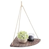 HERCHR Estantería de Plantas Colgantes Estantes de Pared con Cuerda, estantería Flotante de Madera rústica Estanteria Madera en Forma de Abanico Decoración de Pared para Rinconeras