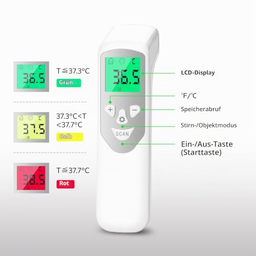 BESTEK Fieberthermometer Kontaktlos Stirnthermometer, Digitales Infrarot Thermometer für Erwachsene...