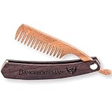 Beard Comb for Men - Pocket Folding Combs for Mustache & Hair. Travel, Natural Wooden Comb with Skull Engraving - Perfect for Use w/Beard Balm, Oil