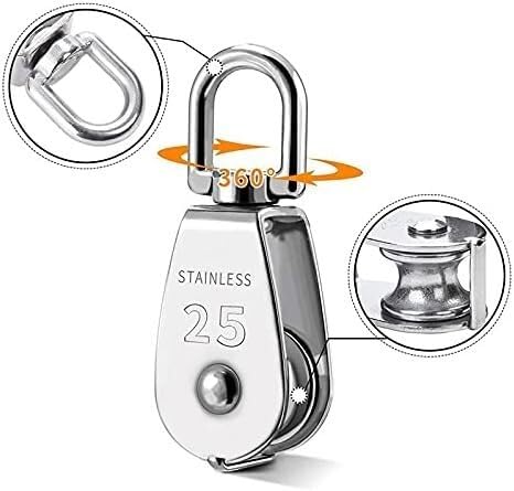 Roda de acero, polea de ranura 2 uds M25 bloque de poleas individuales alambre colgante rueda de remolque 20 metros cuerda de línea de polea de nailon