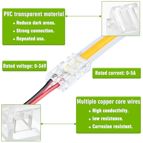 EPLZON 2 Pin 8mm Connector for COB RGB LED Strip - Fast Adapter, No Backlash for Lighting 5050 (20pcs), Multi-coloured - Image 2