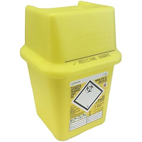 Sharpsafe 4L YELLOW BIO HAZARD BLADE SYRINGE NEEDLE CLINICAL LABELLED WASTE SHARPS BOX BINS Cover