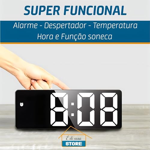 Relógio despertador digital, Relógio LED para quarto, Relógio eletrônico de mesa com visor de temper
