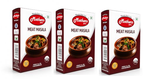 Image of MOTHERS SPPL Meat Masala - 100g Pack of 3 Black Pepper-Coriander-Chilli Blend for Rich, Aromatic Meat Curries & Gravies Hot, Dark Tan Meat Masala Powder for Mutton.