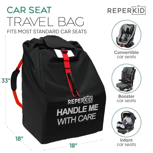 reperkid Car Seat Travel Bag for Airplane, Black and Green, 33" H x 18" W x 18" D, Fits Most Convertible, Booster and Infant Car Seats – Premium Waterproof Cover, Adjustable Shoulder Strap by reperkid - Image 4