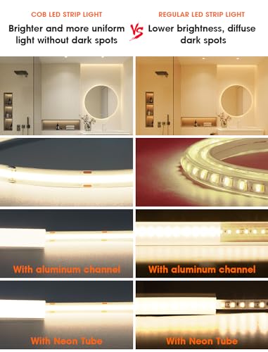 Image of 16.4FT /5M High Density COB LED Strip, 10mm Width LED Strip Lights, CRI 90+, DC12V, 2640LEDs Flexible LED Ribbon Tape for Home, Bedroom, Living Room(Power Supply Not Included) (4000K)