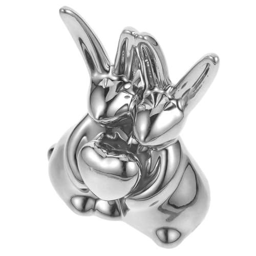 Sculpture de lapin en céramique argent décor artisanal maison bureau