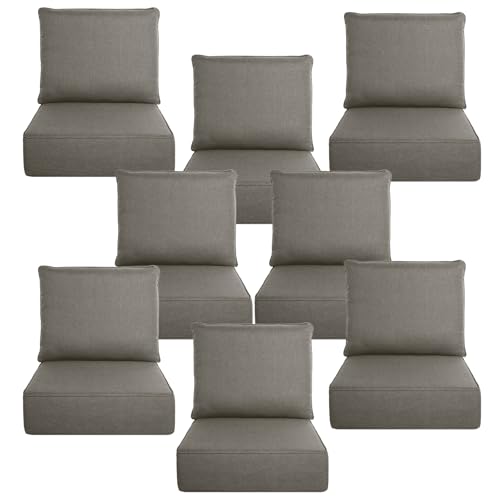Image of Luxury 6 inch Thick Outdoor Cushion Set 8-24x24 Patio Furniture Cushions with 28D High-Density Foam, Water-Resistant & Fade-Resistant Fabric, Removable Covers for Patio Furniture Sofa Couch -Grey