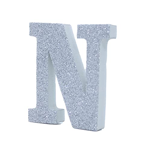 Leven Letras Números Símbolos Decorativos Para Manualidades De Goma Eva 7,5cm Altura - 1cm Grosor - Figuras Grandes Infantiles Con Purpurina Para Cumpleaños Bodas - N - Plata Purpurina