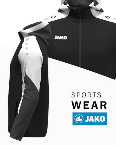 JAKO Unisex Kapuzenjacke Dynamic, schwarz/weiß/anthrazit, L