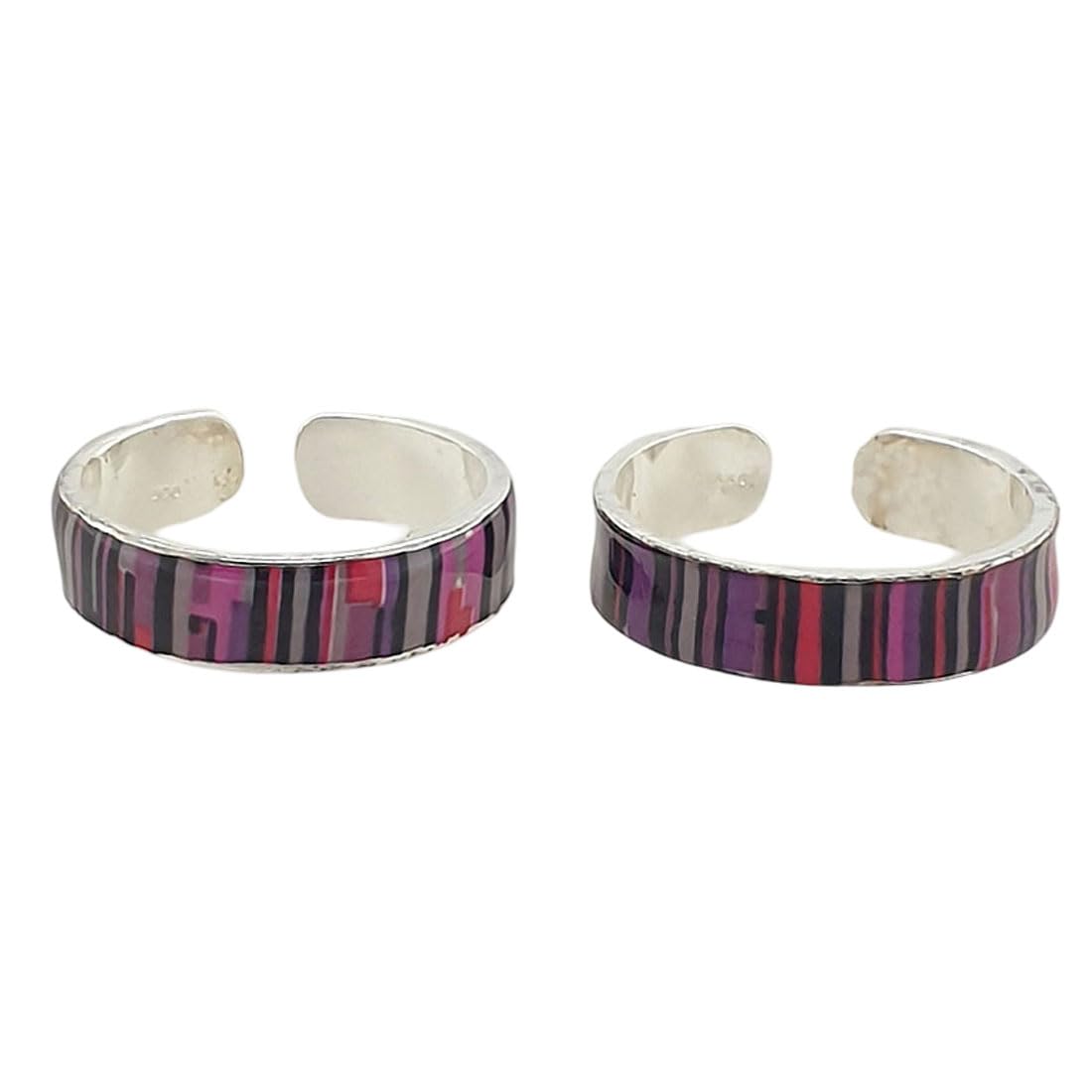 sahiba gems 925 Sterling Silver Designer Multi Color Toe Rings (Chandi Bichhiya) For Women ~ 2 Pieces (Band Style)-picture-32
