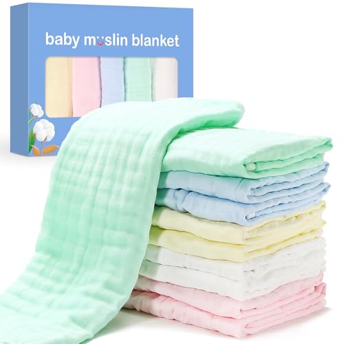 Yosemy Baby Spucktücher 10er 35x50cm Mulltücher Musselin Waschlappen Saugstark Mullwindeln Weiche Baumwolle Faltwindeln, Mehrfarbig