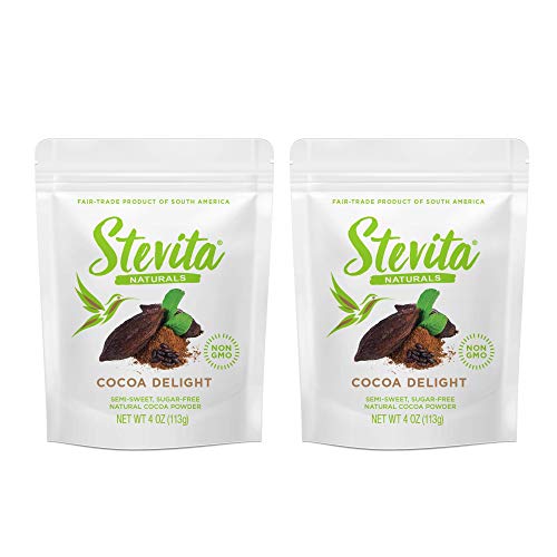 Stevita Cocoa Delight - 4 oz - Pack of 2 - Natural Cocoa Powder - Fair-Trade Stevia Sweetened - For Desserts & More - USDA Organic, Non-GMO, Vegan, Keto, Paleo, Gluten Free - 56 Total Servings