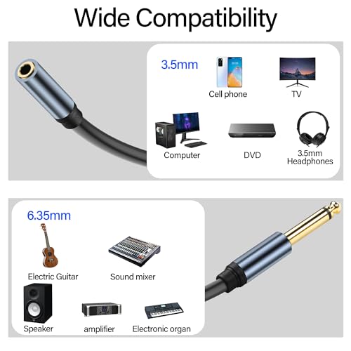 Cable adaptador Jack 3.5mm a 6.35mm de 30 cm miniatura 6