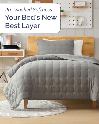 Image of Quilts Twin Size - Bedspread for Twin Size - Lightweight Comforter Set - Quilt Bedding Set for All-Seasons - Ultra Soft, Breathable & Comfy - Summer Coverlet with 1 Pillow Sham - 68 inch x 86 inch, Dark Grey