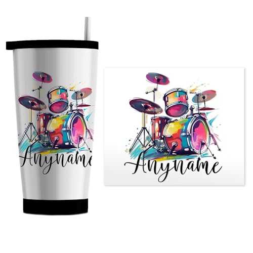 STICKMD2T - Custom Drummer Name Transparent Sticker Personalized Drum Set Musician Musical Music Lover Waterproof UV DTF Stickers for Water Bottle, Tumbler, Laptop, Luggage, Helmet, Car, Cute Gifts for Her Him