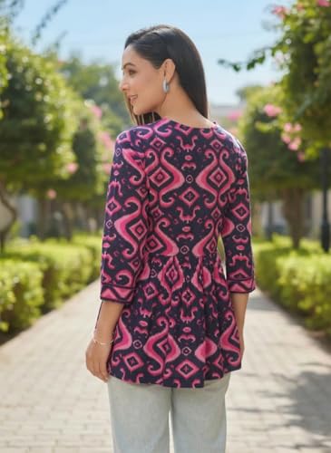 Image of NAINVISH Women's Blue Floral Printed A-line Square Neck Top (SD669 T)