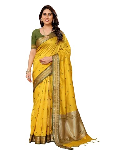Image of Sidhidata Women's Cotton Silk Jacquard Boardered Saree With Unstitched Blouse Piece (Kalyani)