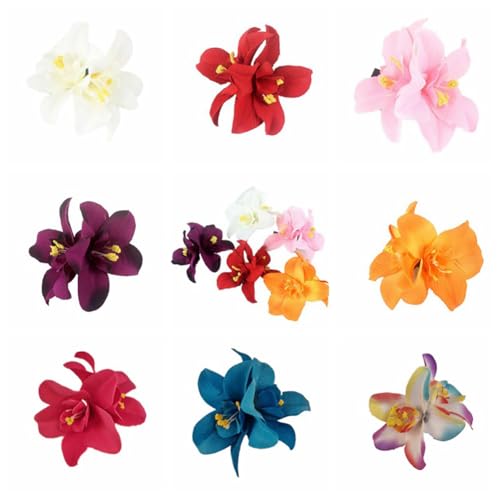 Pinza para el cabello con doble orquídea bohemia para mujer color Sandía (2 unidades) miniatura 4