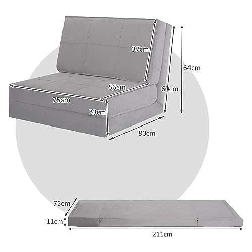 RELAX4LIFE Bodensofa Klappbar, Schlafsofa 5 in 1, Schlafsessel mit 5-stufig Verstellbarer Rückenlehne, Klappsofa mit Bettfunktion, Klappmatratze für Wohnzimmer Schlafzimmer (Grau) – Bild 4