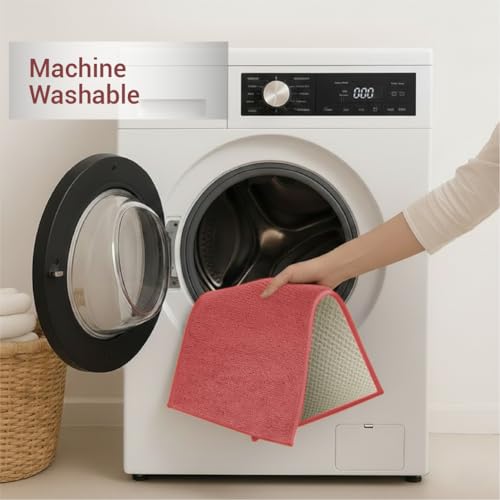 Image of Welspun Arlo Bathroom Mat Anti Slip | Soft Absorbent Bathmat | Quick Dry Polyester Floor Mat for Bathroom | Anti Skid Bathmat | Machine Washable | 40 x 60 cm | Rose
