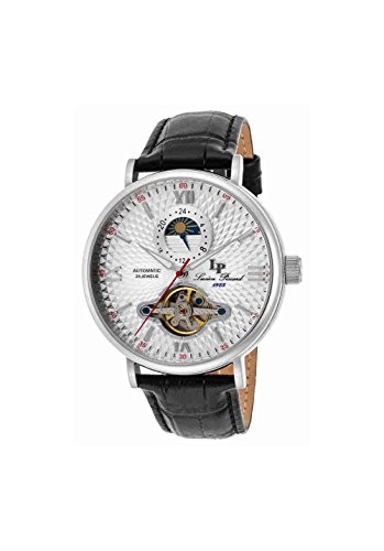Lucien Piccard Men s  Babylon  Automatic Stainless Steel and Black Leather Casual Watch (Model: LP-15040-02S)