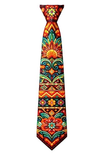 ASVP Shop Hispanic Heritage Necktie for Men Colorful Folk Art Pattern Tie Latin Inspired Dress Tie for Cultural Celebration Festival Work Party