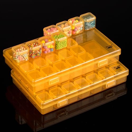 Image of Mr. Pen- Bead Storage Containers, 28 Grids, 2 Pack, Transparent Orange | 160 pcs Label Stickers, Transparent, Small Bead Organizer Box, Diamond Art, Diamond Painting Organizer