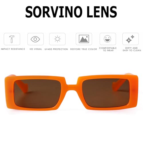 Image of SORVINO Trendy Rectangle Sunglasses for Women Vintage 90s Retro Fashion Narrow Cool Square Frame Sunglasses