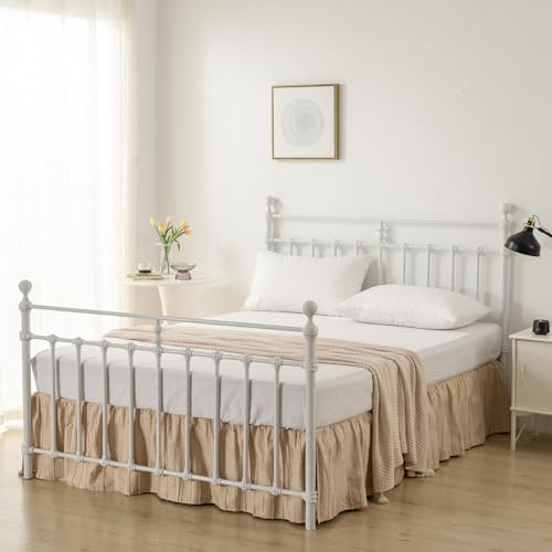 Bed Skirt King Size, Ruffled Bed Skirt with Split Corners, King Bed Skirt 14 Inch Drop, Striped Boho King Size Bed Skirts, Light Camel, 14'' King
