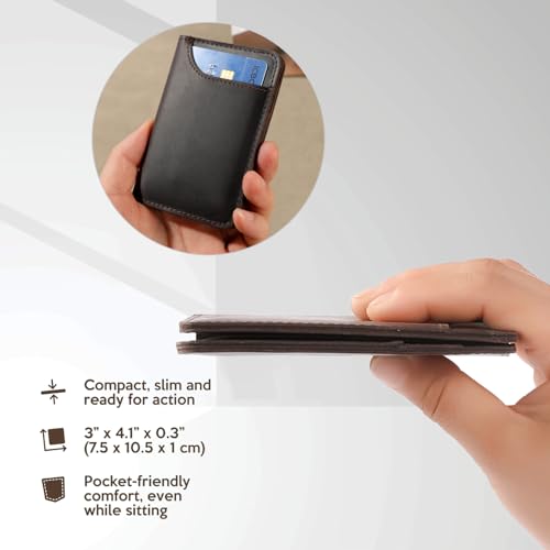 Front Pocket Leather Wallet for Men - Rfid Blocking Bifold Slim Minimalist ID Credit Card Holder Wallet - Real Full Grain Leather (Dark Brown)4