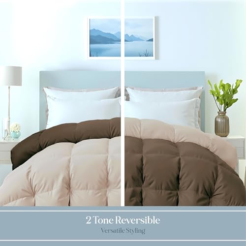 Image of ROYALE LINENS Reversible Comforter - Full Size Duvet Insert - All Season Soft Quilted Comforters with 8 Corner Tabs - Down Alternative Bedding Comforter - Duvet Insert (Chocolate /Sand, Full 82 inchx86 inch)