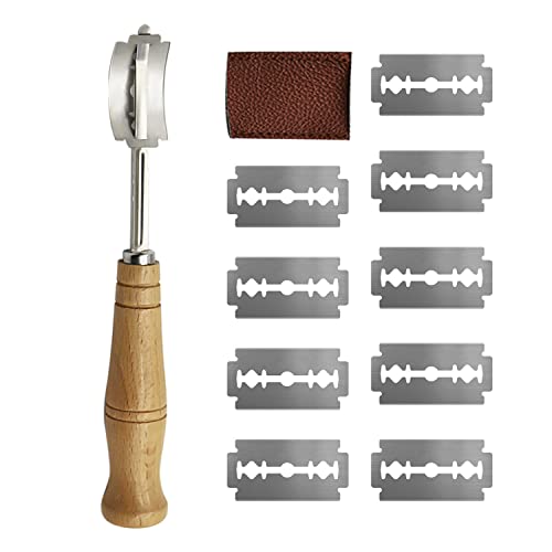 LSYYSL - Cuchillo de pan de mango de madera con 10 cuchillas de acero inoxidable y 1 funda...
