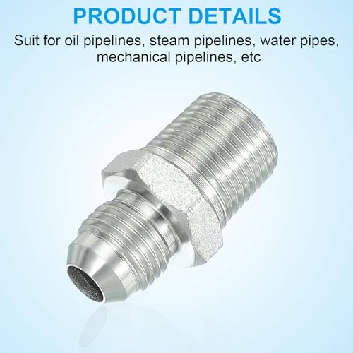 Image of PATIKIL Pipe Adapter Connector 9 /16 inch Male 74 Flare JIC x 3 /8 inch Male R Pipe Fitting 2 Pcs Oil Feed Restrictor Fitting Hydraulic Connector for Oil Steam Water Pipelines System