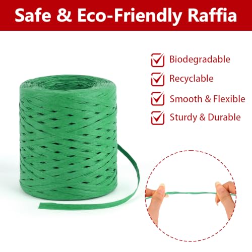 Image of BEVTEE 436 Yards Raffia Yarn for Crochet, Packing Paper Twine 2 Rolls Green | Paper Ribbon for Wrapping Christmas Crafts DIY Decoration, Easy to Tie, Perfect for Basket Weaving Supplies