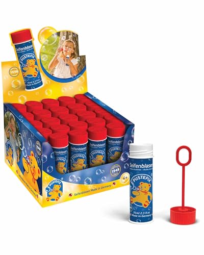 PUSTEFIX Original 70ml I 24er Display I Bunte Bubbles Made in Germany I Seifenblasen für Kindergeburtstag Gartenparty Hochzeit & Polterabend I 24 x 70 ml Vorteilspack