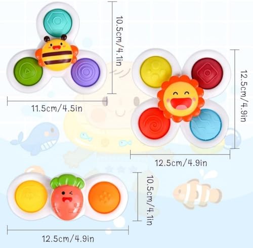 Image of 3 PCS Bath Suction Cup Fidget Spinner Sensory Bath Toys for Baby Rotating Suction Cup for Baby 6 12 18 Months Boy Birthday Gift Table /Window / (((Return Gift for Kids)))