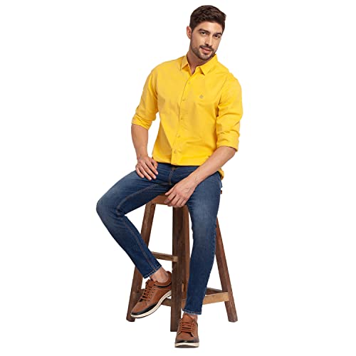 Image of Spykar Men's Regular Fit Flat Collar Full Sleeve Solid Casual Shirts