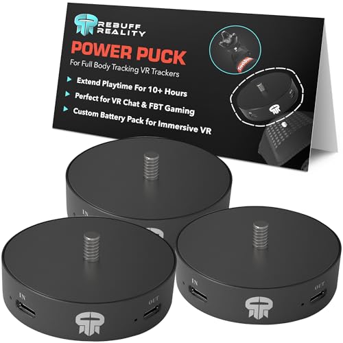 Image of Rebuff Reality Tracker Power Puck 3-Pack for Vive & Tundra VR Trackers | Hot Swappable, Extend Battery Life 10-15+ Hours, FBT for VRChat, Dance Dash, USB-C, Use w / Trackstrap, Trackers Not Included