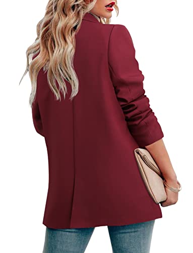 Crazy Grid Womens Casual Blazer Long Sleeve Business Suit Jacket Open Front Button Work Office Blazer Jacket Fashion Dressy Ladies Blazer Deep Red Medium #TOP3