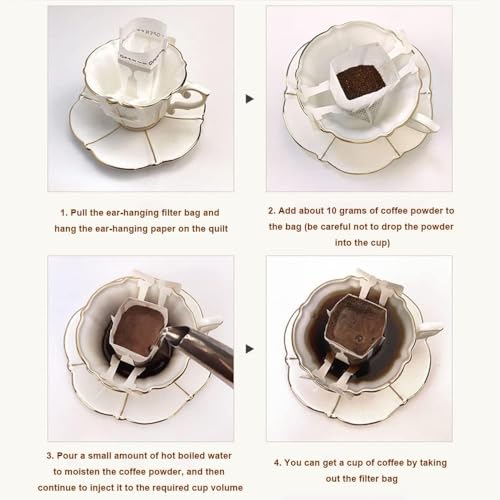 Image of 50 PCS Hanging Ear Drip Coffee Filter Bags - Portable Disposable Pour Over Coffee /Tea Filters, Japanese Non-Woven Fabric, Single Serve Travel Coffee Bags for Camping, Home & Office