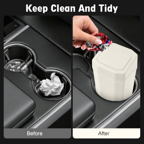 Car Trash Can with Lid - 2 Packs Mini Car Garbage Can Bin for Cup Holder - Beige Small Leakproof Vehicle Trash Bin for Back Seat, Cute Automotive Accessories Organizers and Storage for Door SUV Truck by LCMWHOP - Used condition - Image 2