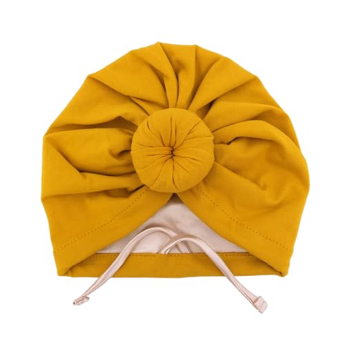 Image of Silky Satin Lined Turban Hat for Babies Infant Toddler Girls Boys Bonnet Newborn Cotton Beanie Little Kids Shower Caps