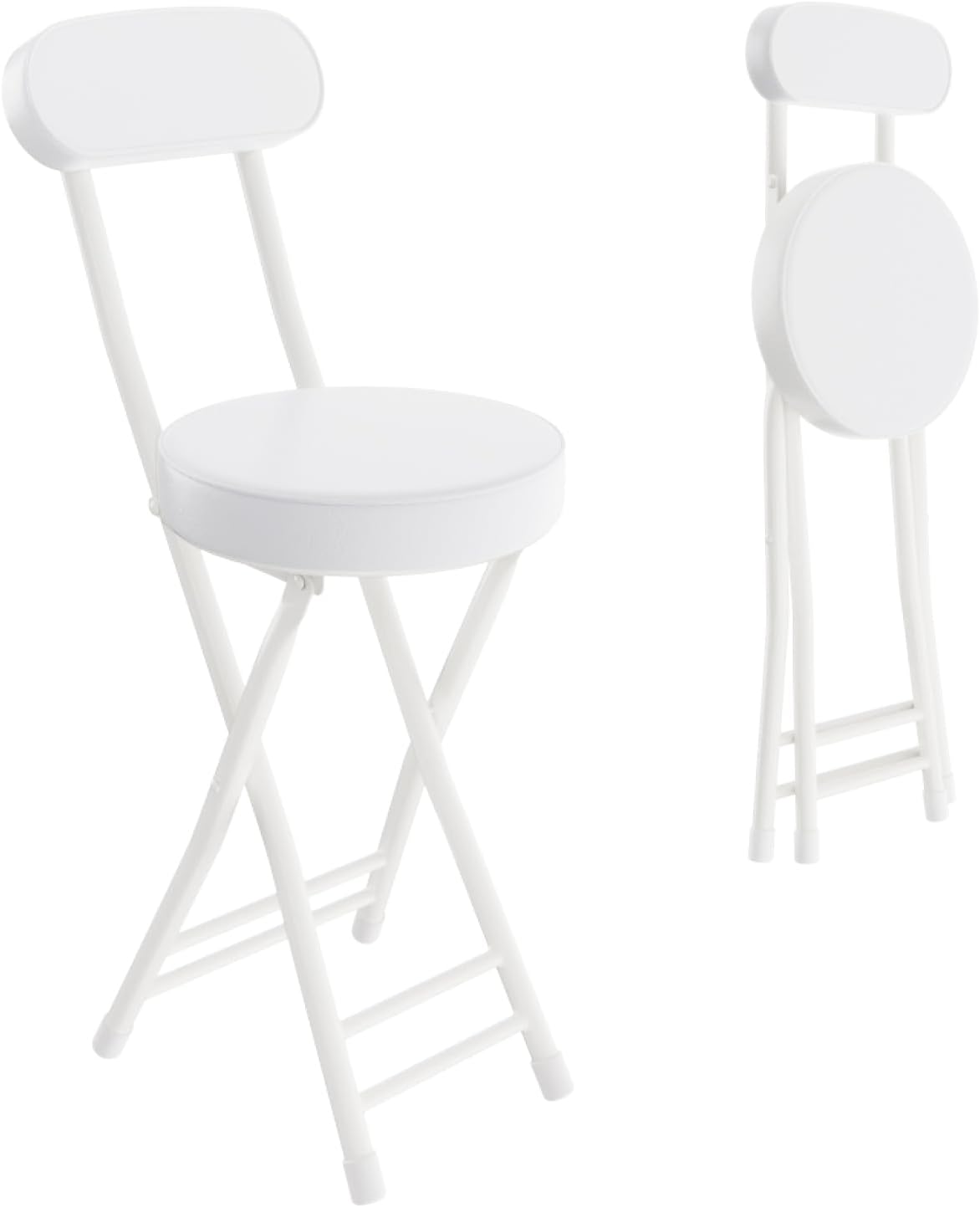 H HOMEWINS Cushioned Padded Folding Stool,23.6-Inch Counter Height Bar Stool,Portable Folding Stool with Handle for Fishing Hiking Gardening Travel BBQ White 23.6"B-1